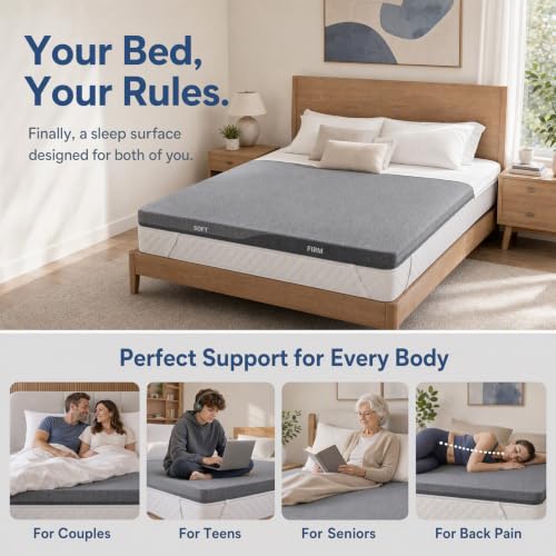 Queen Size Dual Firmness Mattress Topper - Split 3 Inch Support Foam, Non-Slip, CertiPUR-US Certified