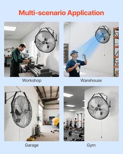 20 Inch Industrial Wall Mount Fan - High Velocity 4650 CFM, 3 Speeds, Adjustable Aluminum Blades