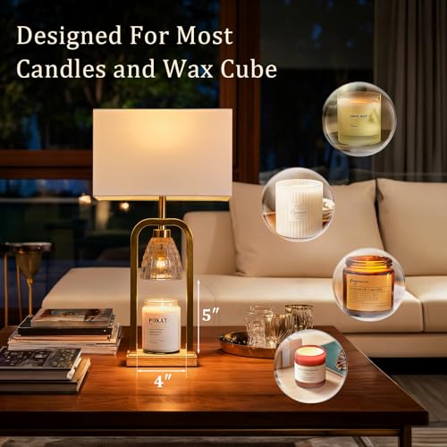 PoKat 2-in-1 Gold Table Lamp with Candle Warmer & Dimmer - Brushed Wood Finish