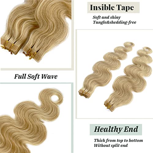 18" Tape in Hair Extensions Remy Platinum Blonde 20pcs/40grams