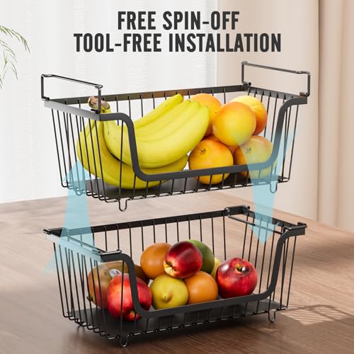 GAOKASE 6-Pack Stackable Wire Baskets for Pantry Storage - Black