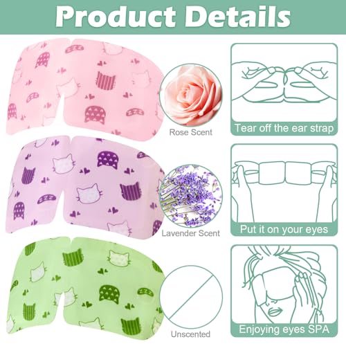 48 Pack Steam Eye Mask Disposable Self Heating Warm Compress for Dry Eyes, Unscented Lavender Rose Scented for Women Men Sleep Spa Travel Relaxing Gift