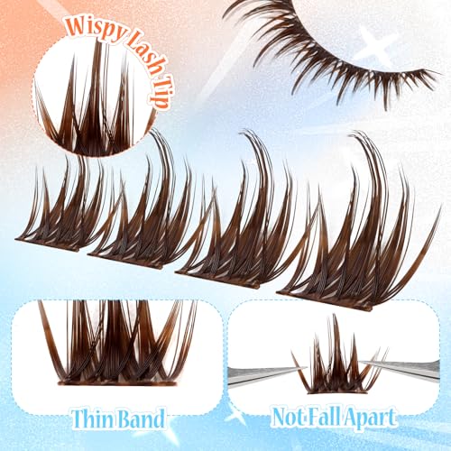 Lash Clusters Brown Fairy Eyelash Clusters DIY Eyelash Extensions 10-16MM D Curl Natural Individual Lashes Wispy 120Pcs Manga Lashes Cluster, DIY Lash Extensions at Home