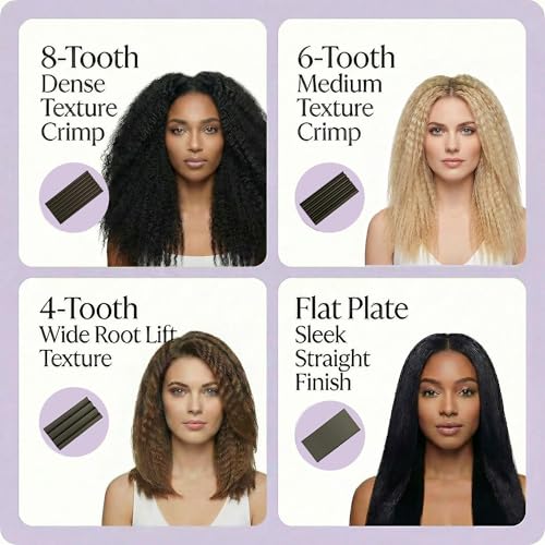 Purple 4-in-1 Hair Crimper with Interchangeable Plates - Root Lift & Retro Zigzag Texture