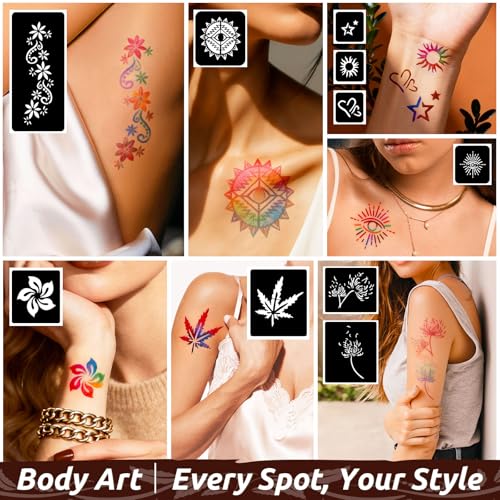 315Pcs Temporary Tattoo Stencil Kit with 9 Colors Tattoo Cones - PllusJoys, 9-Color Set