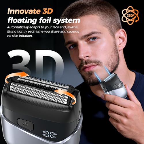Vylto Electric Foil Shaver for Men - Black Silver, 3D Floating Heads & Precision Blades