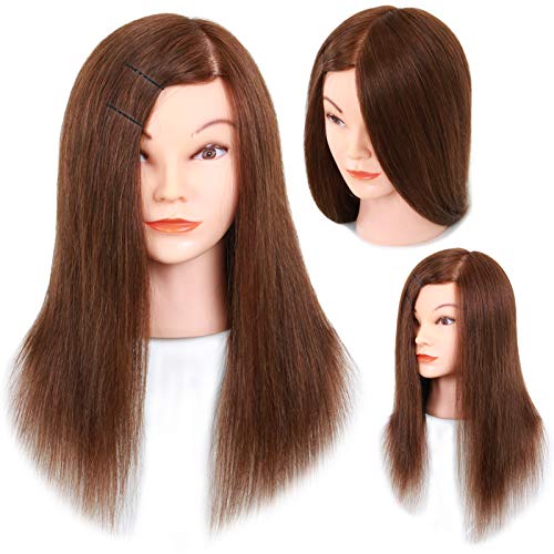 MannequeenHead Mannequin Head with 100% Human Hair - Brown, 20-22 Inch Styling Head