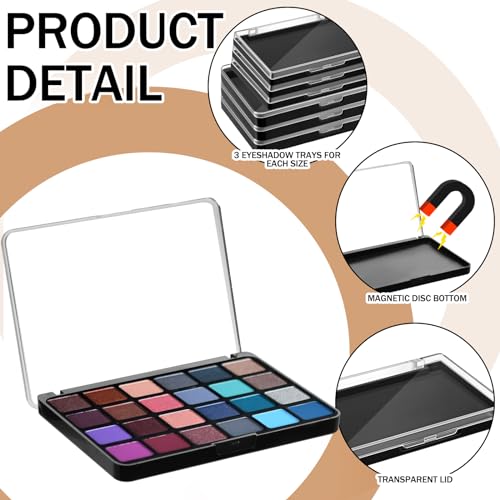 6 Pcs Empty Magnetic Makeup Palette with Clear Top Eyeshadow Palette Travel Makeup Pan DIY Dispensing Storage Box for Eyeshadow Lipstick Blush Powder Pigment, 2 Sizes