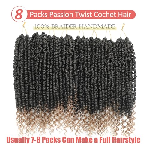 Pre Looped Passion Twist Crochet Hair - 10 Inch, 8 Packs, 1B/27 Variation