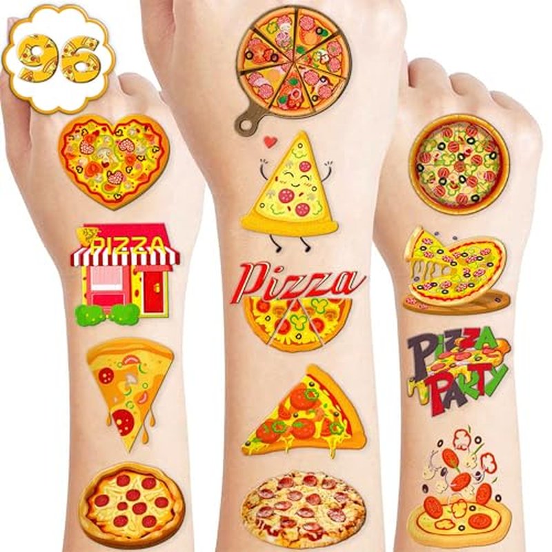 102 PCS Pizza Temporary Tattoos Themed Birthday Party Decorations Favors Supplies D?cor Cute Pie Slice Fast Food Tattoo Stickers Gifts For Boys Girls Class Prizes Rewards Cartoon Carnival