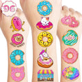 96 PCS Donut Temporary Tattoos Party Decorations Favors Supplies Doughnut Candyland Candy Theme Birthday Cute Sweet Tattoo Stickers Christmas Gifts for Boys Girls Kids Classroom School Prizes Carnival