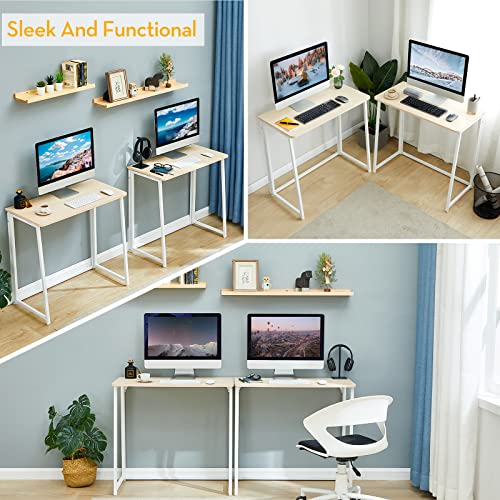 Large 39.4" Foldable Computer Desk for Small Spaces Beige - WOHOMO