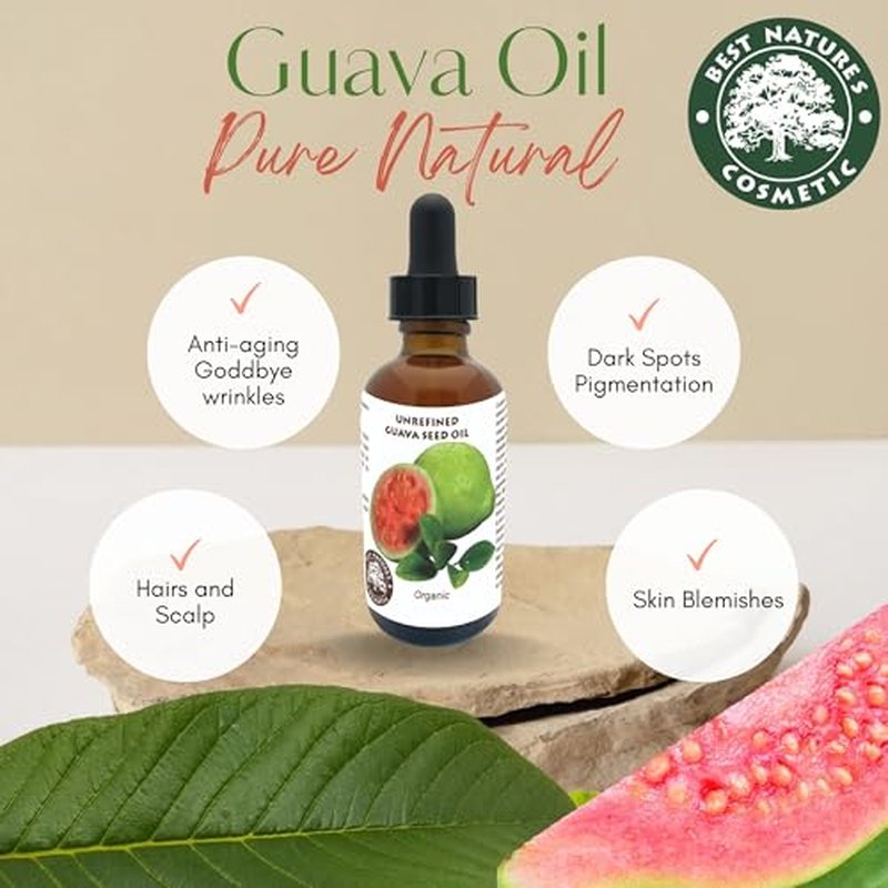 Best Nature's Cosmetics Organic Guava Seed Oil cold pressed for Skin & Hair ? Vitamin C Rich, Antioxidant-Rich Hydrating Oil for Glowing Skin & Frizz-Free Hair 1 oz / 30ml