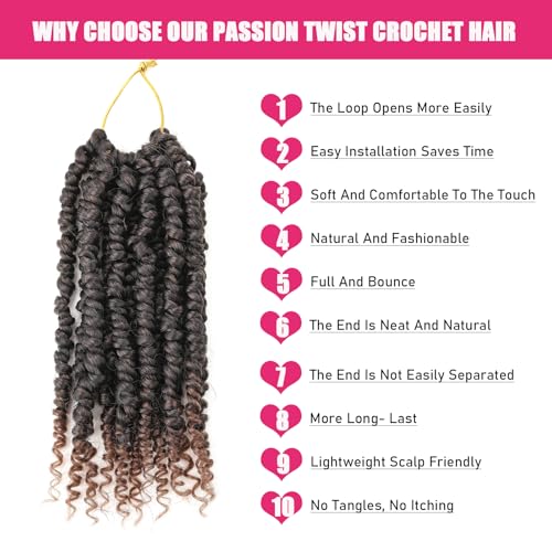 Zoewan 10 Inch Passion Twist Crochet Hair Pre-Twisted Ombre Brown Pack of 8