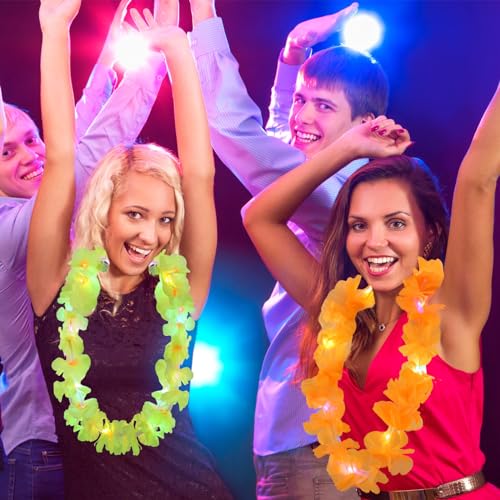 Bright LED Hawaiian Leis Set 100 Pcs Rainbow Luau Party Decorations