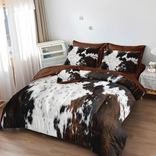 Brown Cowhide Comforter Set Queen - 8 Pieces Western Farmhouse Bedding