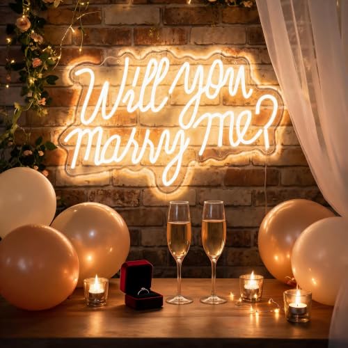 Will You Marry Me Neon Sign LED Light Up Letters - Warm White, 21.7x13.8 Inch