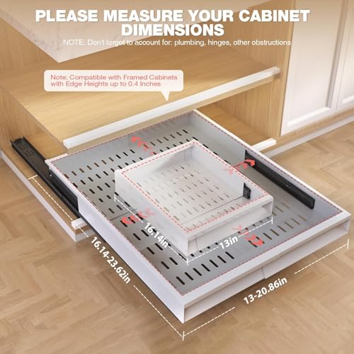Pull Out Cabinet Organizer 2 Pack - Adjustable 13-21 W x 17-24 D, 3 Rail Slide Out Drawers, White