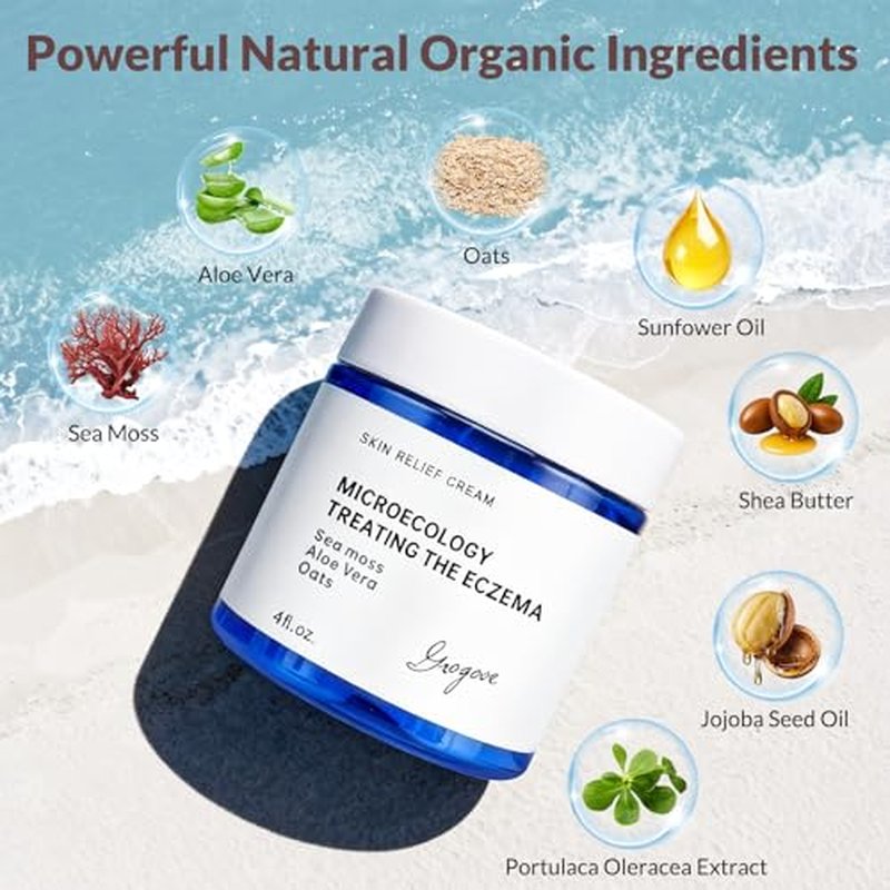 Crogooe Natural Soothing Eczema Cream for Dry & Itchy & Sensitive Skin - Fragrance-Free Moisturizer with Sea Moss, Aloe Vera & Oats for Intense Hydration & Comfort £¬Safe for All Ages (4 oz)