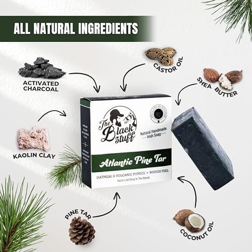 The Black Stuff All Natural Pine Tar Bar Soap 3-Pack for Men - Handmade Cold Process, Organic Ingredients, Essential Oils