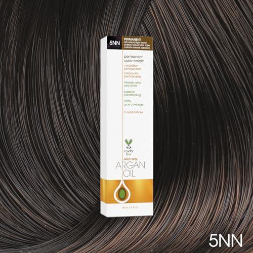 One N' Only Permanent Hair Color - Permanent Hair Dye Made with Argan Oil - Delivers Rich, Accurate Tones with Gray Coverage - Improves Moisture & Elasticity - 5NN Rich Natural Light Brown (3 oz)