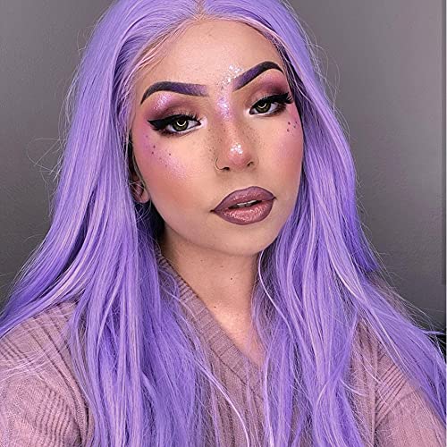 Long Lavender Purple Lace Front Wig 24 Inch Synthetic Heat-Resistant Daily Hair for Women - Variation of 24/Purple