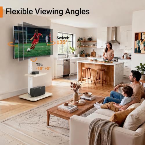 Floor TV Stand with Power Outlet for 32-75 Inch TVs Up to 110 lbs - Height Adjustable & Swivel