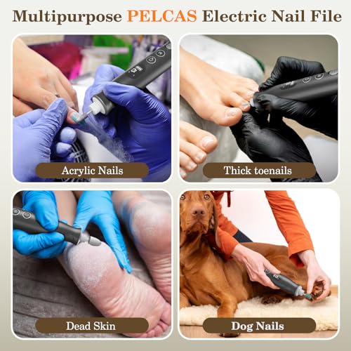 PELCAS Grey Electric Nail Grinder with 10 Speeds & LED Light, Cordless & Rechargeable