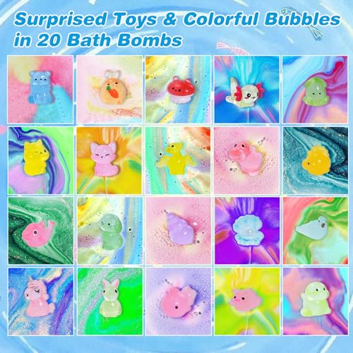 Bath Bombs for Kids with Surprise Toys Inside, 20 Pack Bath Bombs Gift Set for Girls Boys, Handmade Bubble Bath Fizzy Balls Ball for Birthday, Summer Fun, Christmas