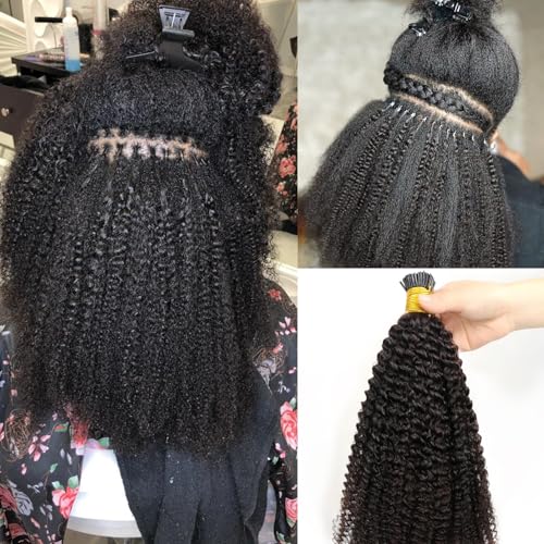 Kinky Curly I Tip Human Hair Extensions 22 Inch 50G - Natural, Thick & Full, Micro Link Method Variation #KC / 22 Inch-50G