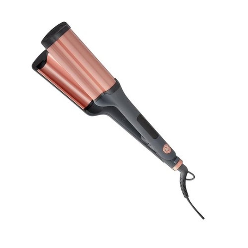 Hairitage Catch The Wave Curling + Crimping Iron - 3 Barrel Ceramic Tourmaline Pink Curler + Crimper - Beach Waves + Curls - Reduce Frizz + Increase Shine - All Hair Types + Textures