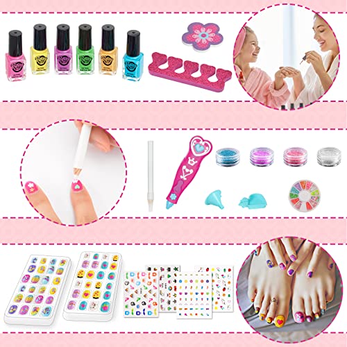 Kids Nail Polish Set with Dryer Glitter Pen & Accessories - Non-Toxic & Quick Dry