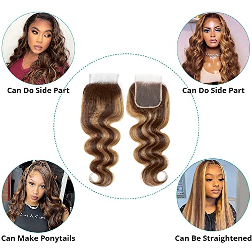 Pre Plucked Lace Closure 18 Inch Brazilian Virgin Human Hair with Baby Hair - Ombre 4/27 Swiss Lace Grade 9A