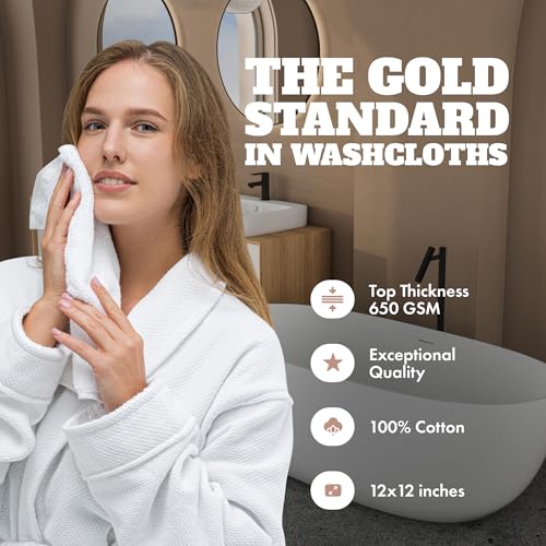 Wealuxe White Washcloths for Body and Face Towel, Cotton Wash Cloths Bulk 48 Pack, Flannel Spa Fingertip Wash Clothes 12x12 Inch, Soft Absorbent Gym Towels