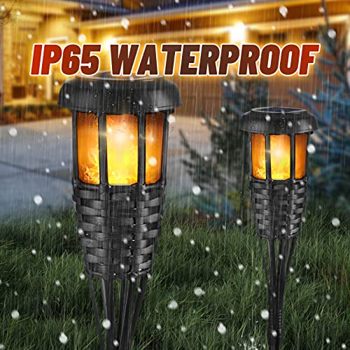 Black Solar Flickering Flame Tiki Torches 4 Pack Waterproof Outdoor Garden Patio Yard