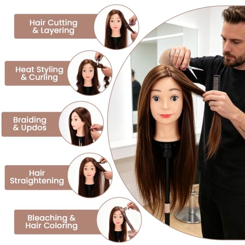 Mannequin Head with Human Hair for Styling Practice - 26 Inch, Heat Resistant, Full Density