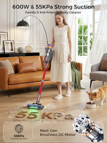 Vellarina Cordless Stick Vacuum Cleaner - Red, 600W, 55KPa, 70Min Runtime