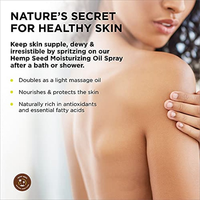 Hemp Seed Moisturizing Oil Spray - 8 oz - Smooth, Moisturize & Protect Skin - With Vitamin E + Hemp Seed, Coconut & Avocado Oils - Vegan, Cruelty Free