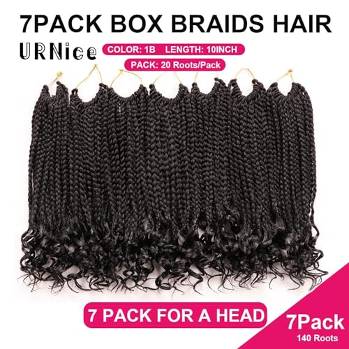 7 Packs 10 Inch Boho Goddess Box Braids Crochet Hair for Black Women - 1B#
