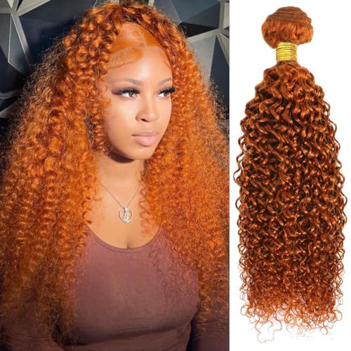 Orange 350 Ginger Curly Human Hair Bundles - 18 Inch Brazilian Unprocessed Kinky Wave
