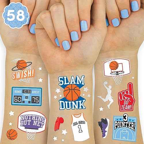 xo, Fetti Basketball Temporary Tattoo - 58 Foil Styles | Basketball Birthday Party Decorations, Party Favors, Boys + Girl Sports, Slam Dunk, Team Goodie Bag, MVP