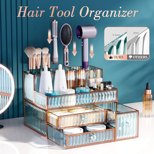 YD Youdepot Green Tempered Glass Makeup & Vanity Organizer for Cosmetics & Skincare