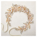 Gold Bridal Headband with Rhinestones and Pearl Flowers - Wedding Hair Accessories