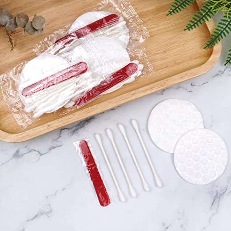 200 Pack Hotel Vanity Kit Individually Wrapped, Bulk Hotel Amenities Kit, Hotel Hospitality Set, Hygiene Products Include Cosmetic Cotton Pads, Cotton Swabs, Nail File (Paper Sticks)