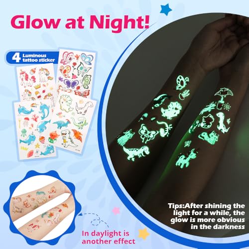 Kids Glitter Tattoo Kit - 42 Colors, 210 Templates, Glow & Diamond Stickers - Reusable & Waterproof