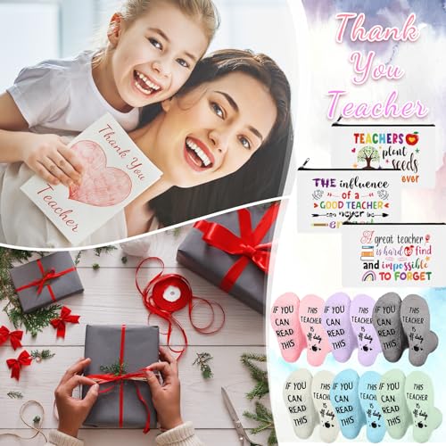 Paterr 24 Pcs Teacher Appreciation Gifts for Women Bulk Including Socks Makeup Bags Keychain Metal Bookmark for Valentine's Day(Good Teacher,Fleece)