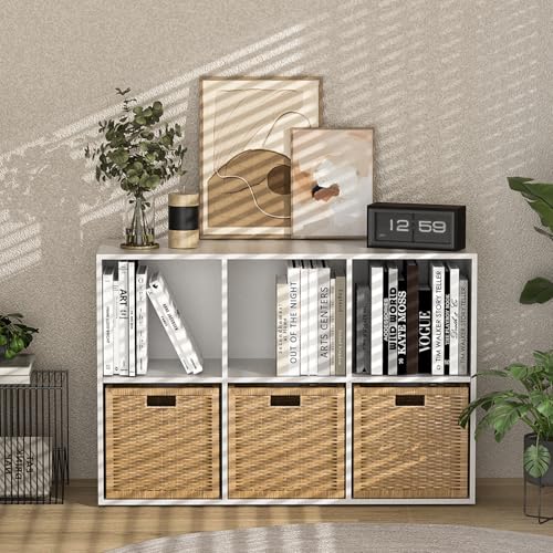 White Wooden 6 Cube Storage Organizer with Closed Back - 13in, Easy Assembly