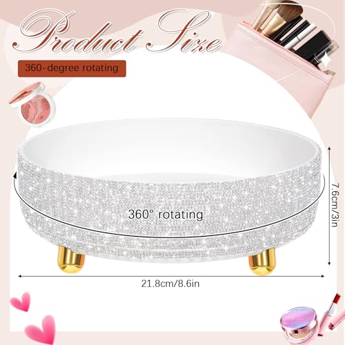 Honeydak 1 Tier Rotating Perfume Organizer Tray with Rhinestones - White