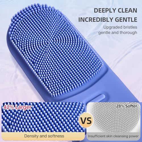 Blue 42¡É Heated Silicone Facial Cleansing Brush, Lipstick-Sized Portable Face Scrubber with Dust Cover, 3 Modes, IPX7 Waterproof, Medical-Grade Silicone, Rechargeable for Women & Men
