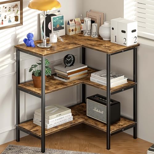 Corner Cabinet Table with 3-Tier Open Shelves - Multipurpose Storage Organizer - Brown - Variation of Open Shelving Cabinet